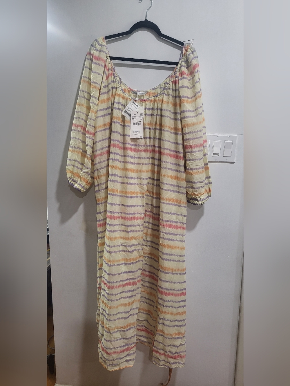 ZARA Tie-Dye Boho Dress XXL NWT Flowy Beach Cover-Up Pastel Stripe